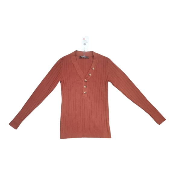 Rust Orange Half-Button Sweater - Picture 2 of 8